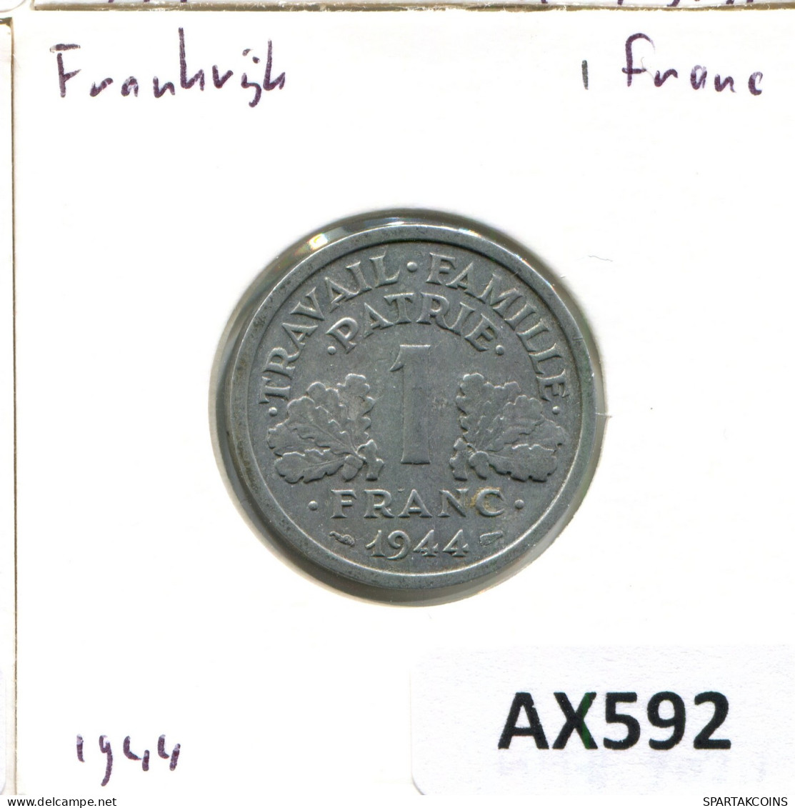 1 FRANC 1944 FRANKREICH FRANCE Französisch Münze #AX592.D - 1 Franc