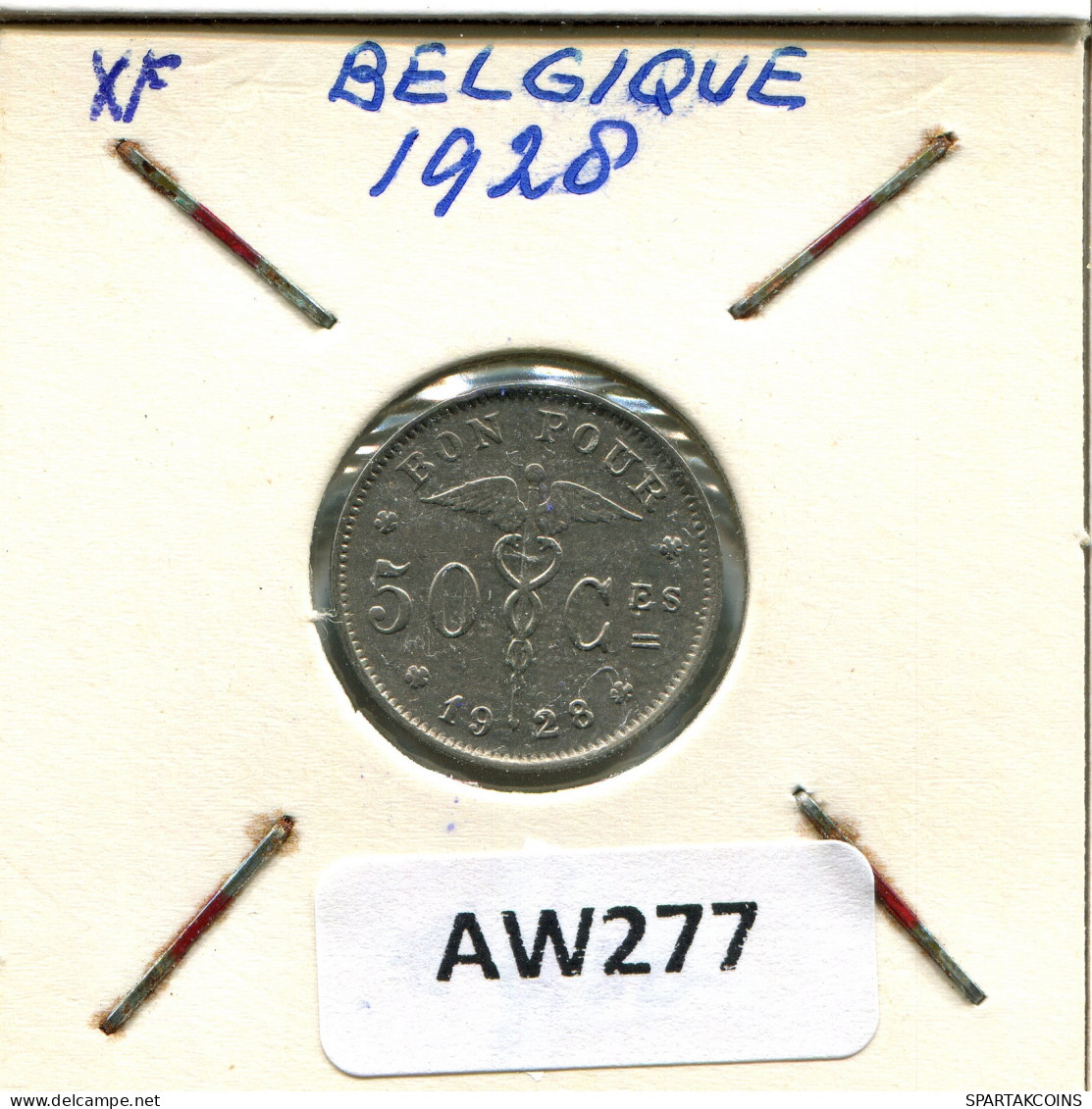 50 CENTIMES 1928 BÉLGICA BELGIUM Moneda FRENCH Text #AW277.E - 50 Cents