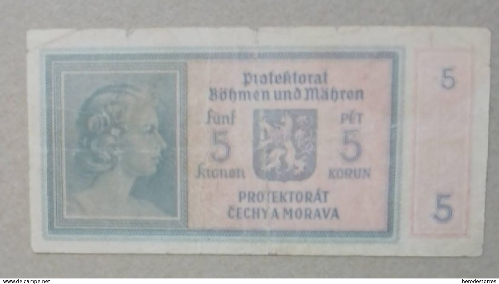 Billete De Checoslovaquia BOHEMIA & MORAVIA, 5 KORUN PROTECTORADO De La OCUPACION ALEMANA,año 1940 - Checoslovaquia