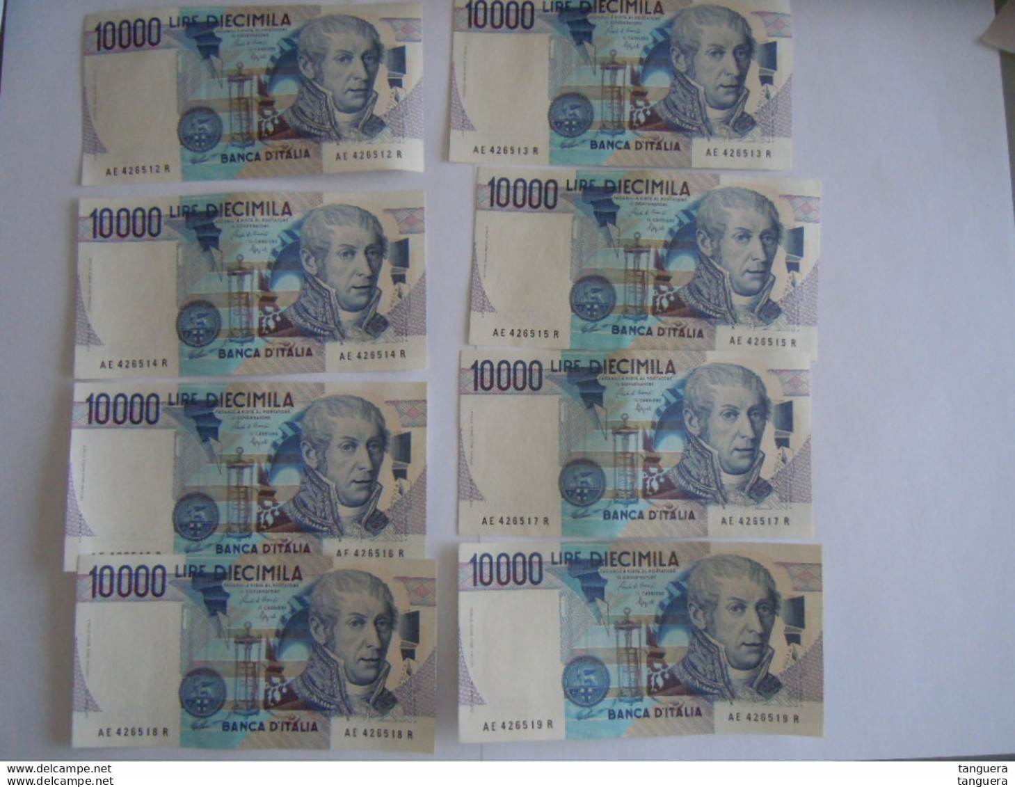 Italia Italie 10000 Lire Volta 8 Billets Consécutivement AE 426512 R à AE 426519 R Neuf - 10000 Lire