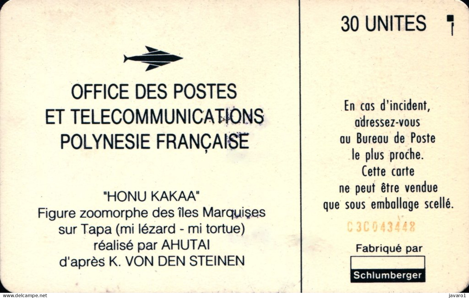 FR. POLYNESIA : FP020  30 Honu Kakaa (mi Lezard - Mi Tortue)) ( Batch: C3C043446) USED - Polynésie Française