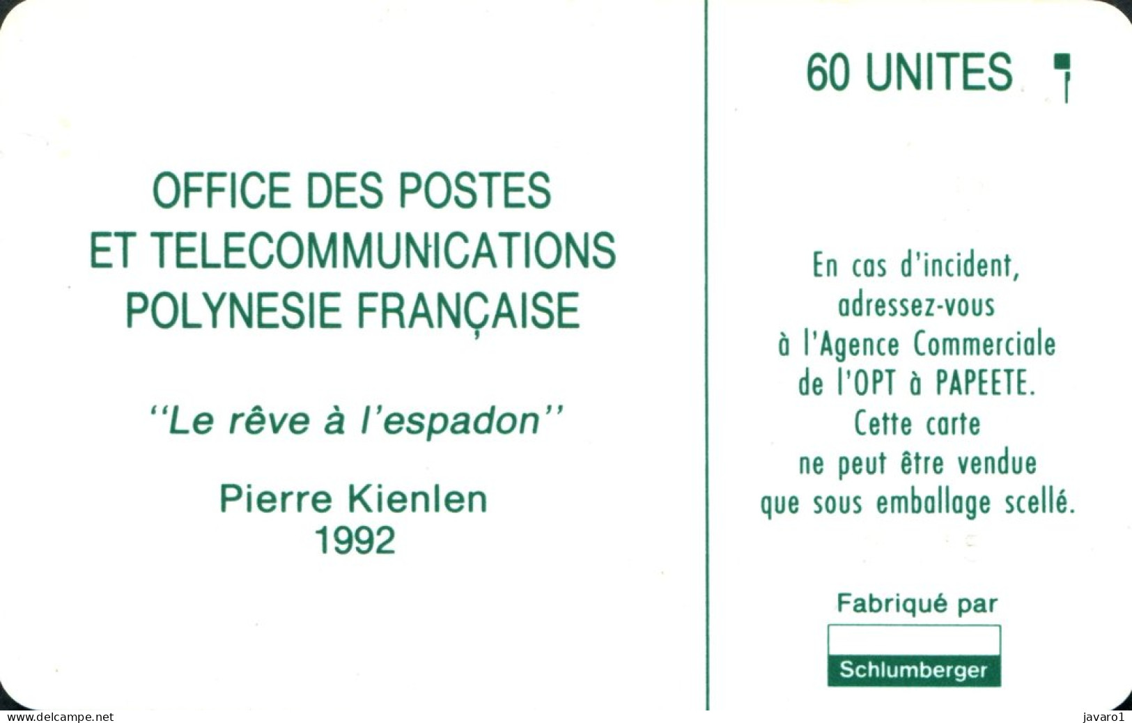 FR. POLYNESIA : FP013A2  60 Le Reve A L'Espadon Verso Vert ( Batch: 00018) USED - Polynésie Française