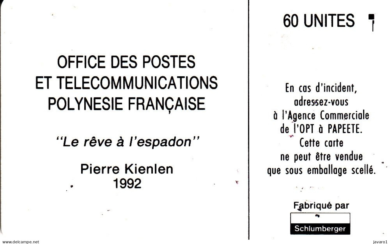 FR. POLYNESIA : FP013  60 Le Reve A L'Espadon Verso Noir ( Batch: 442?4) USED - Polynésie Française