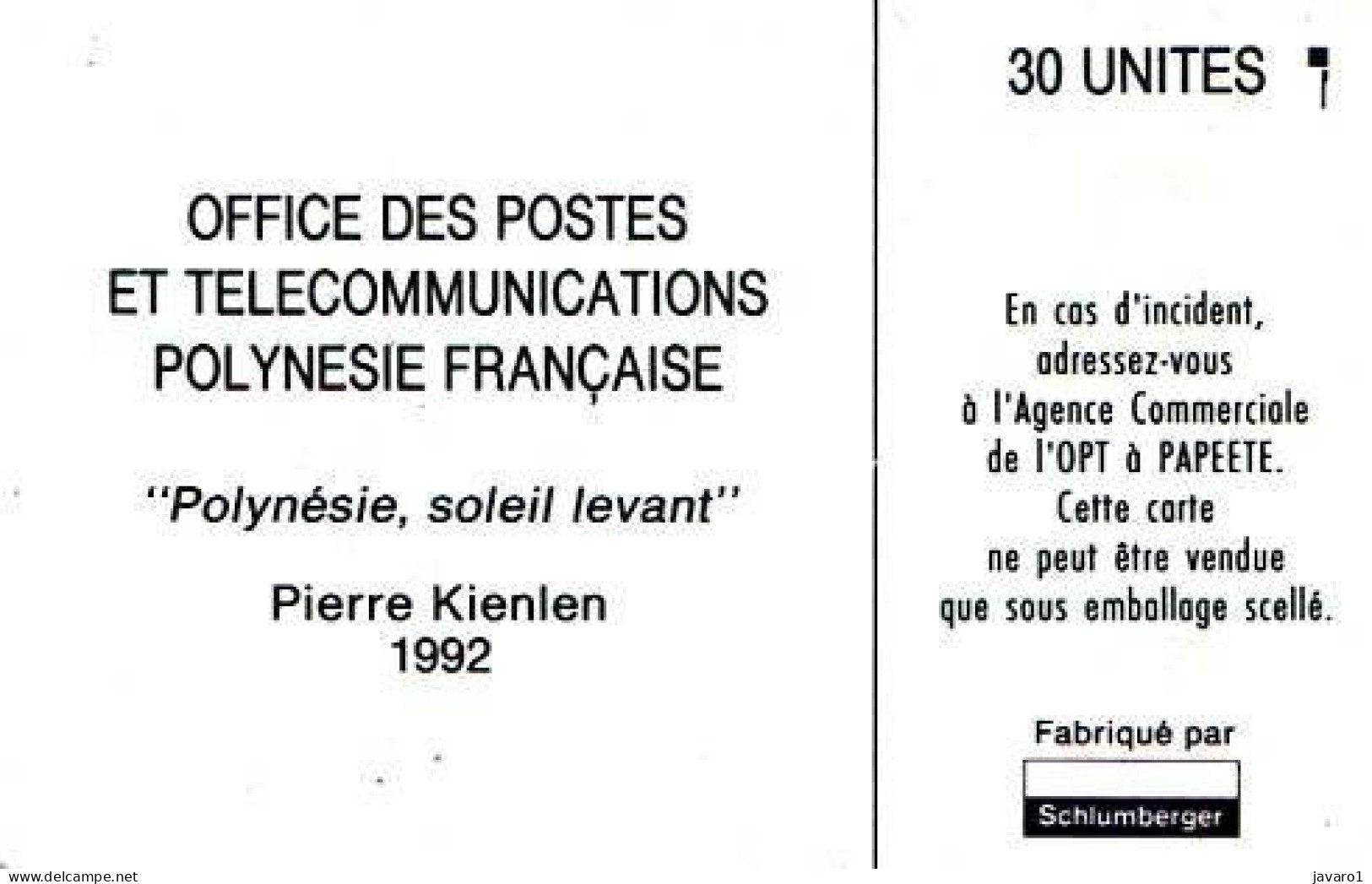 FR. POLYNESIA : FP012  30 Polynesie, Soleil Levant Verso Noir ( Batch: 44259) USED - Polynésie Française
