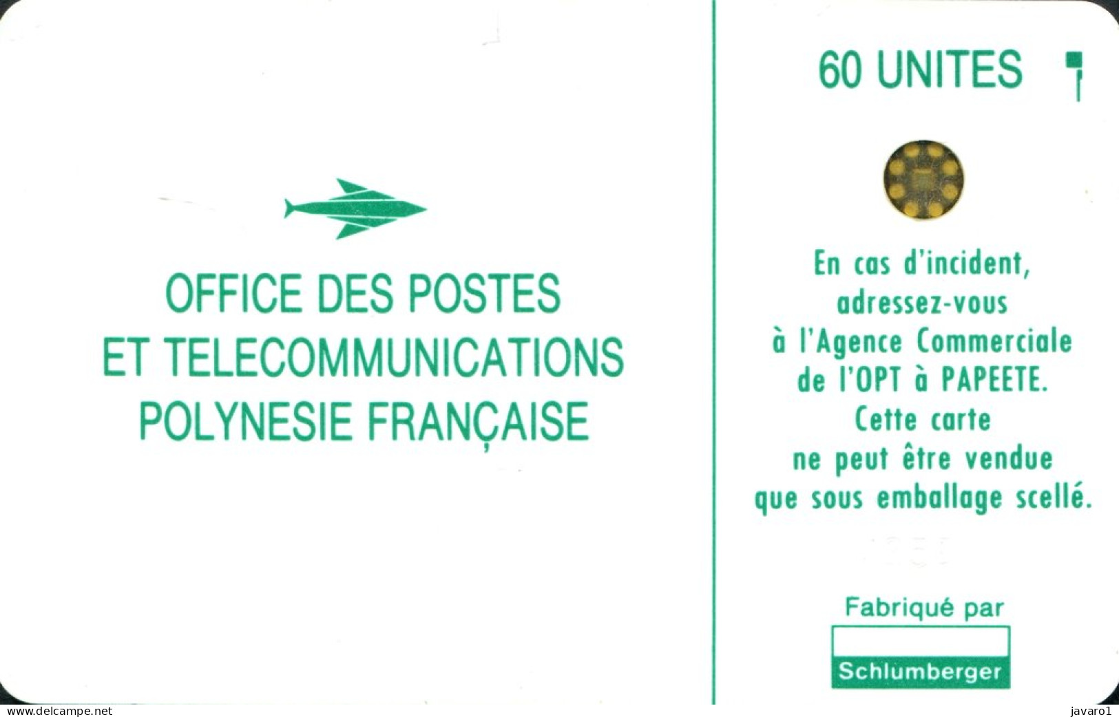 FR. POLYNESIA : FP008C  60 Vahine Green ( Batch: 40229) USED - Polynésie Française