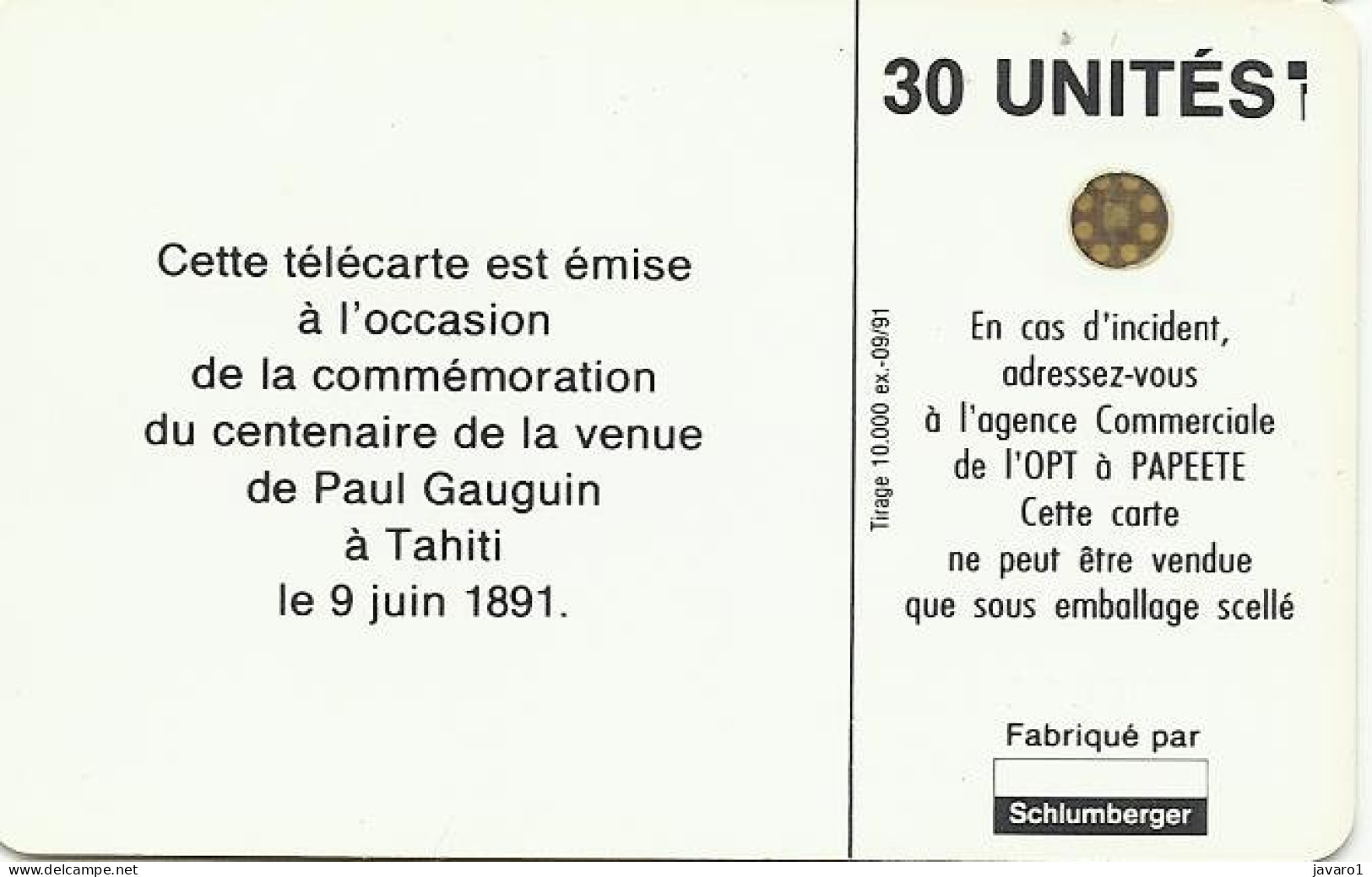 FR. POLYNESIA : FP006  30 Les Oranges A Tahiti, P. Gauguin 9/91 ( Batch: 32091) USED - Polynésie Française