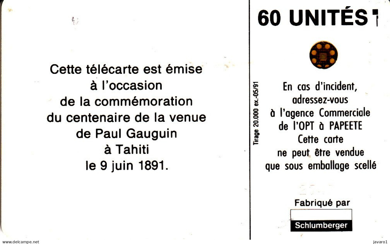 FR. POLYNESIA : FP005  60 Les Oranges A Tahiti, P. Gauguin 5/91 ( Batch: 27219) USED - Polynésie Française