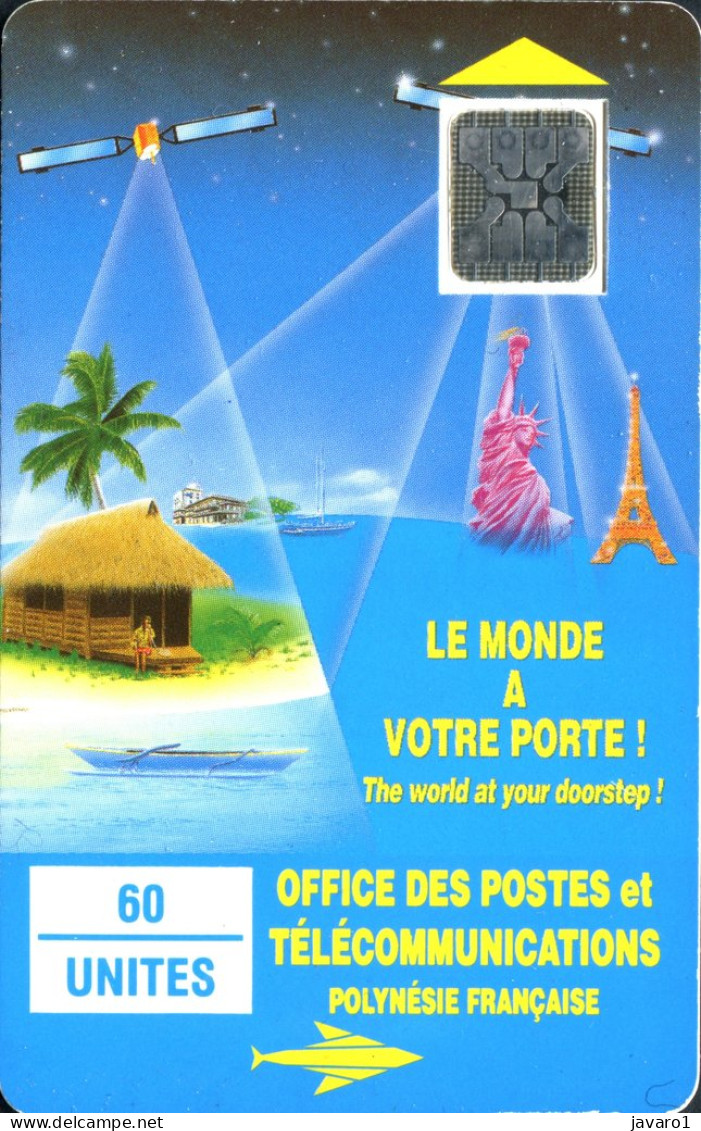 FR. POLYNESIA : FP004  60 Le Monde A Votre Porte! SC4 6MM PEMB ( Batch: 24588) USED - Polynésie Française