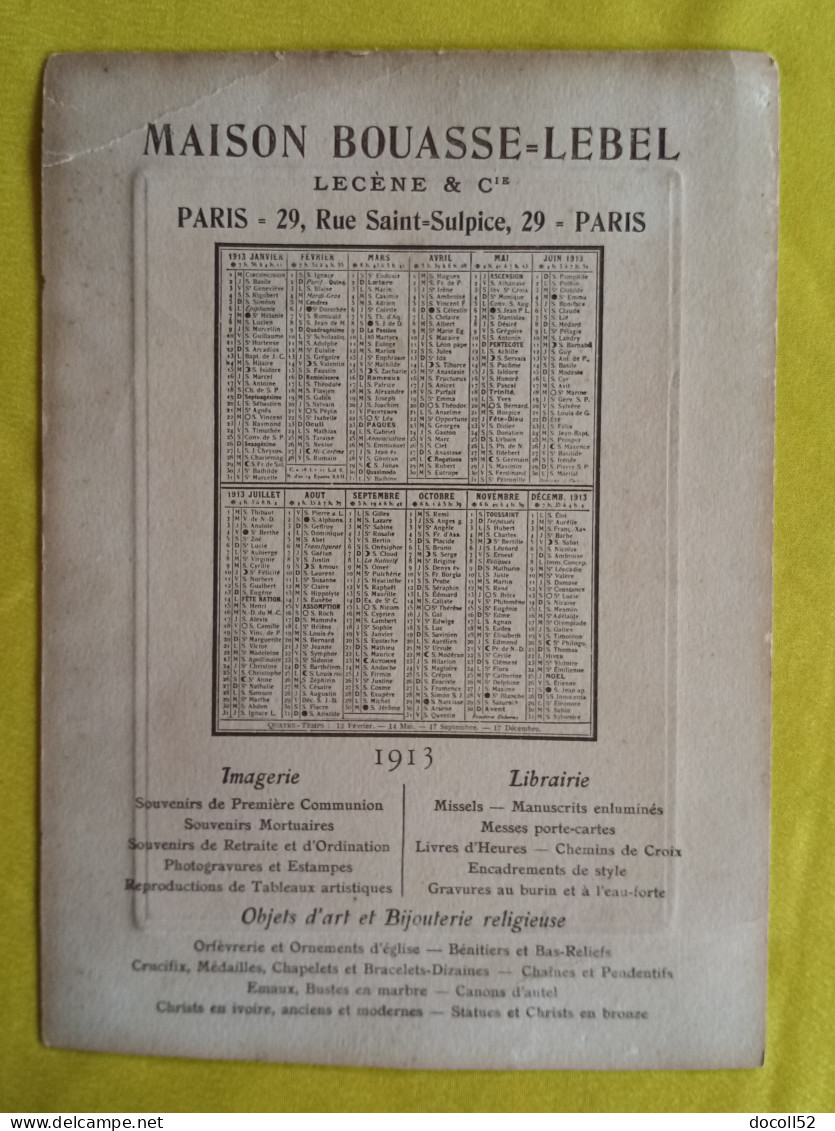 CALENDRIER DE 1913 " L'ANGE GARDIEN " ILLUSTRE PAR E AZAMBRE  MAISON BOUASSE - LEBEL PARIS IMAGERIE LIBRAIRIE RELIGIEUSE - Grossformat : 1901-20