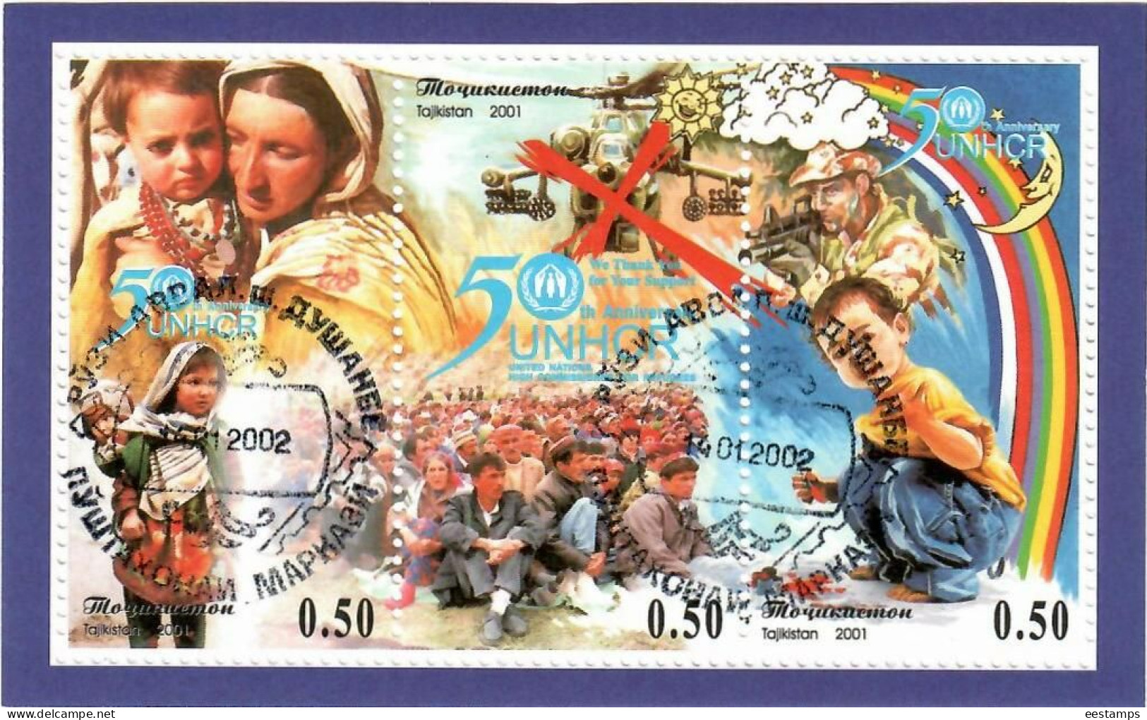 Tajikistan 2002 . UNHCR-50 (Refugees). S/S Of 3v X 0.50 .  Michel # BL29  (oo) - Tajikistan