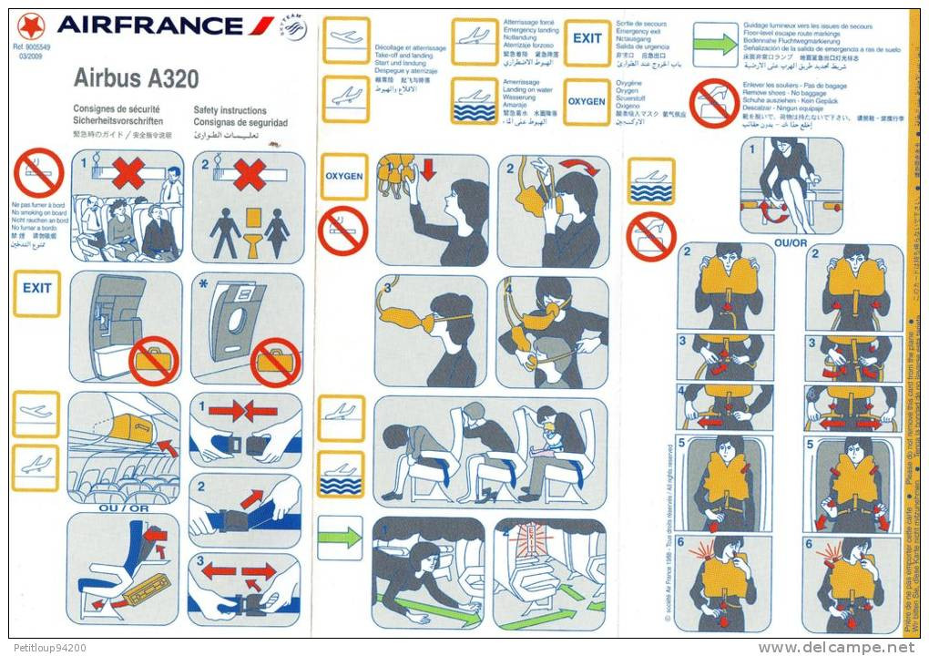 CONSIGNES DE SECURITE / SAFETY CARD  *AIRBUS A320  Air France - Scheda Di Sicurezza