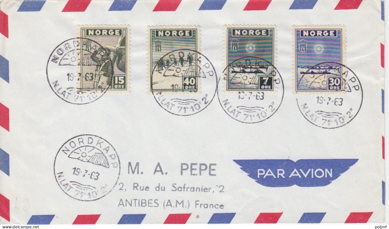 2 Lettres Par Avion Obl. Nordkapp Le 19/7/63 Sur La Série Complète N° 261 à 268 - Briefe U. Dokumente