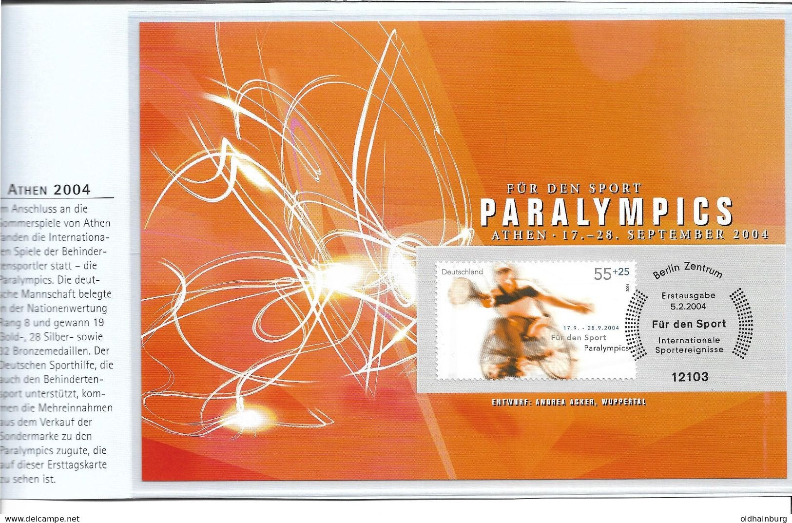 2317e: Bund- Beleg Athen Paralympics 2004 - Verano 2004: Atenas - Paralympic