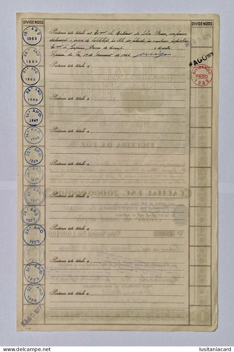 PORTUGAL- FIGUEIRA DA FOZ- Estaleiros Navais Do Mondego -Titulo De Uma Acção 1000$00- Nº 05087- 11NOV1963 - Schiffahrt