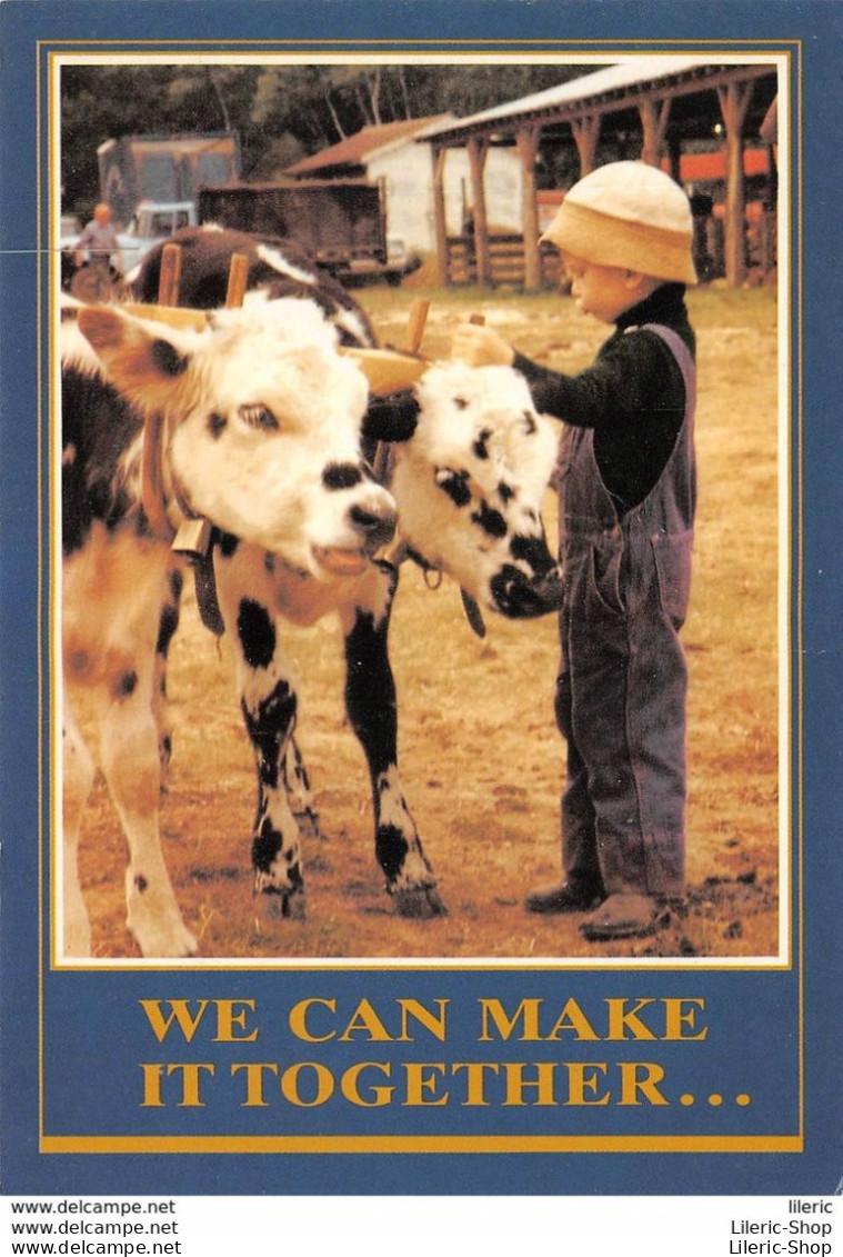 CPM HUMOUR COMIC "  WE CAN MAKE IT TOGETHER ... IF WE TRY " # VACHES # COWS # VEAUX # CALVES # ENFANT # CHILD  - Vaches