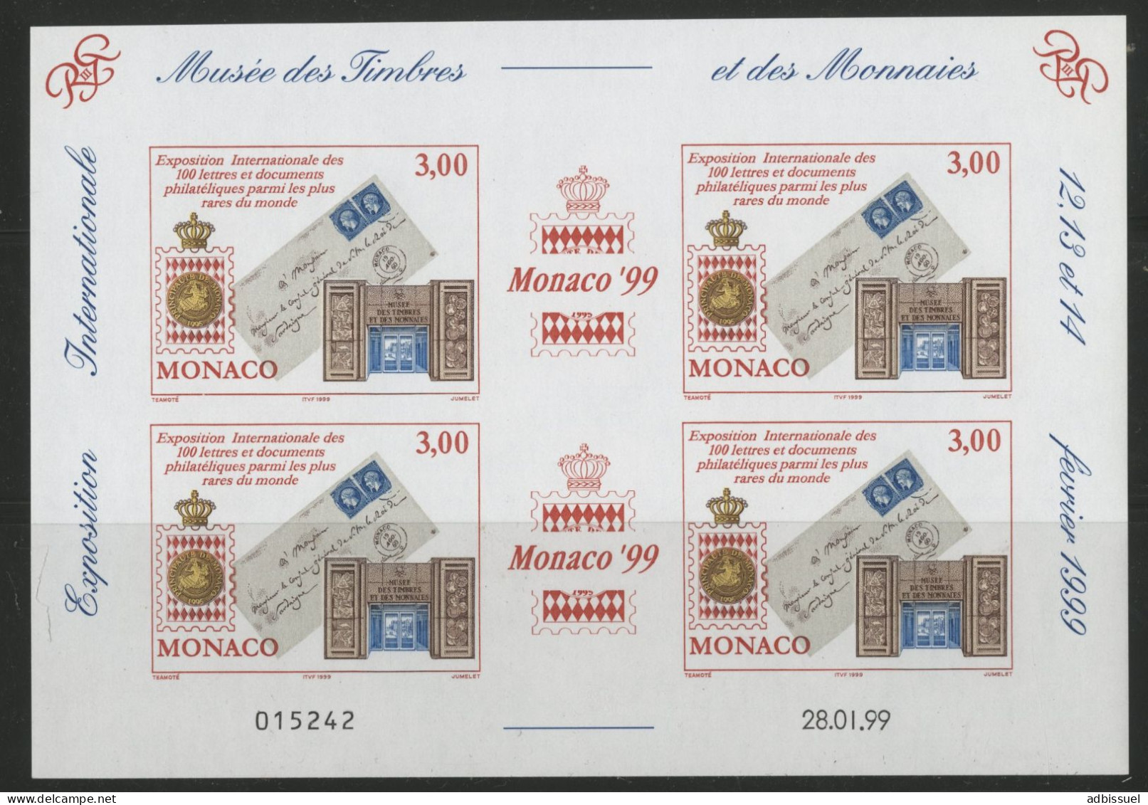 MONACO ANNEE COMPLETE 1999 COTE 138.5 € Neufs ** MNH N° 2186 à 2229 Dont BF N° 81 à 83. TB - Volledige Jaargang