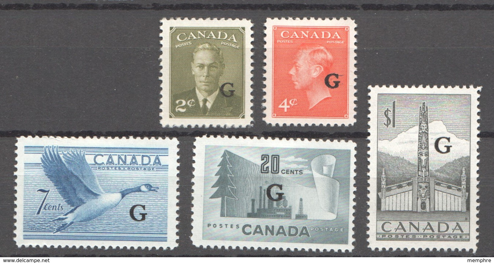 1951-3 Definitives  »G» Overprint Complete Set Scott O28-32 ** MNH - Sobrecargados