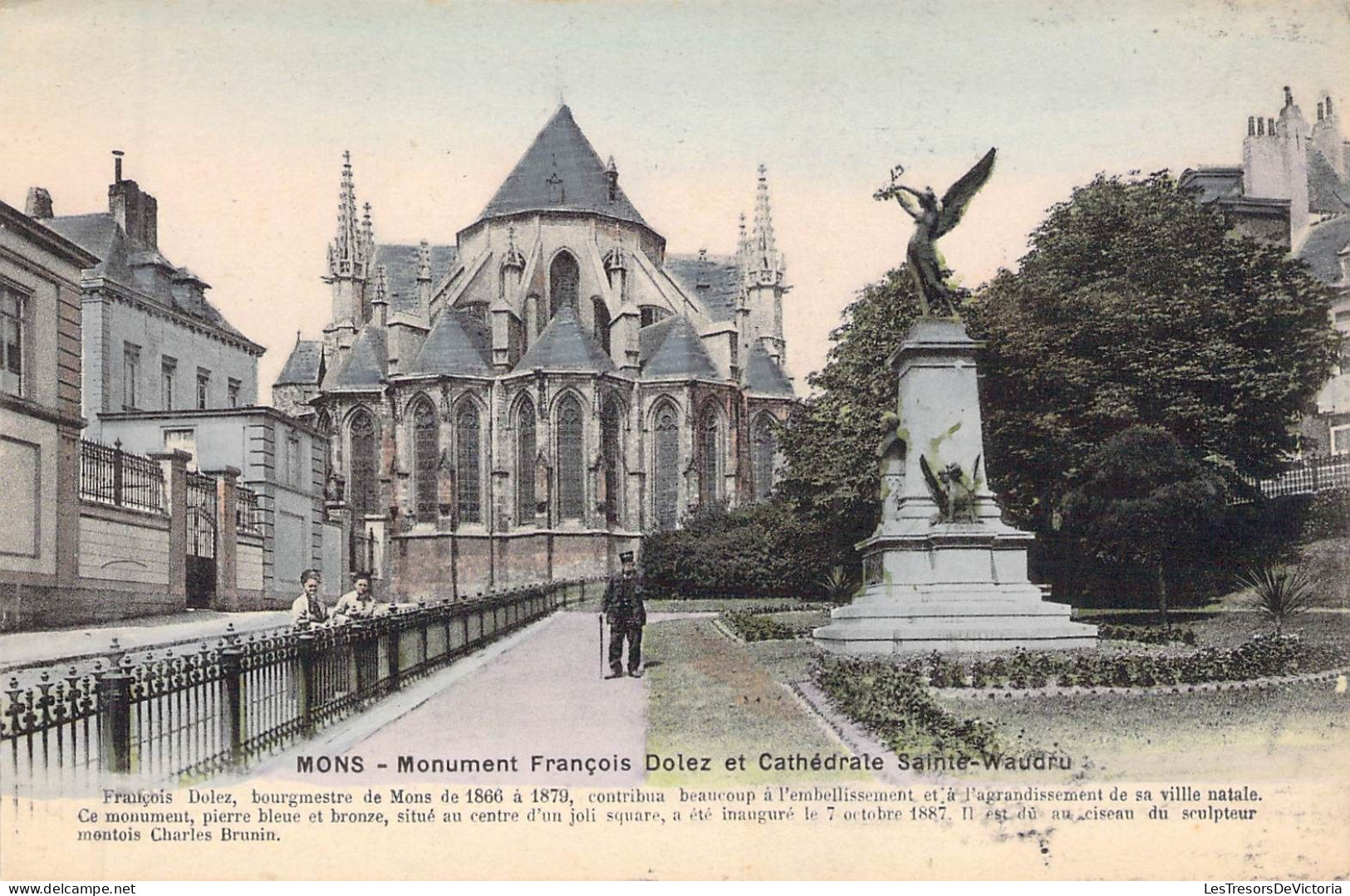 BELGIQUE - MONS - Monument François Dolez Et Cathédrale Sainte Waudru - Carte Postale Ancienne - Mons