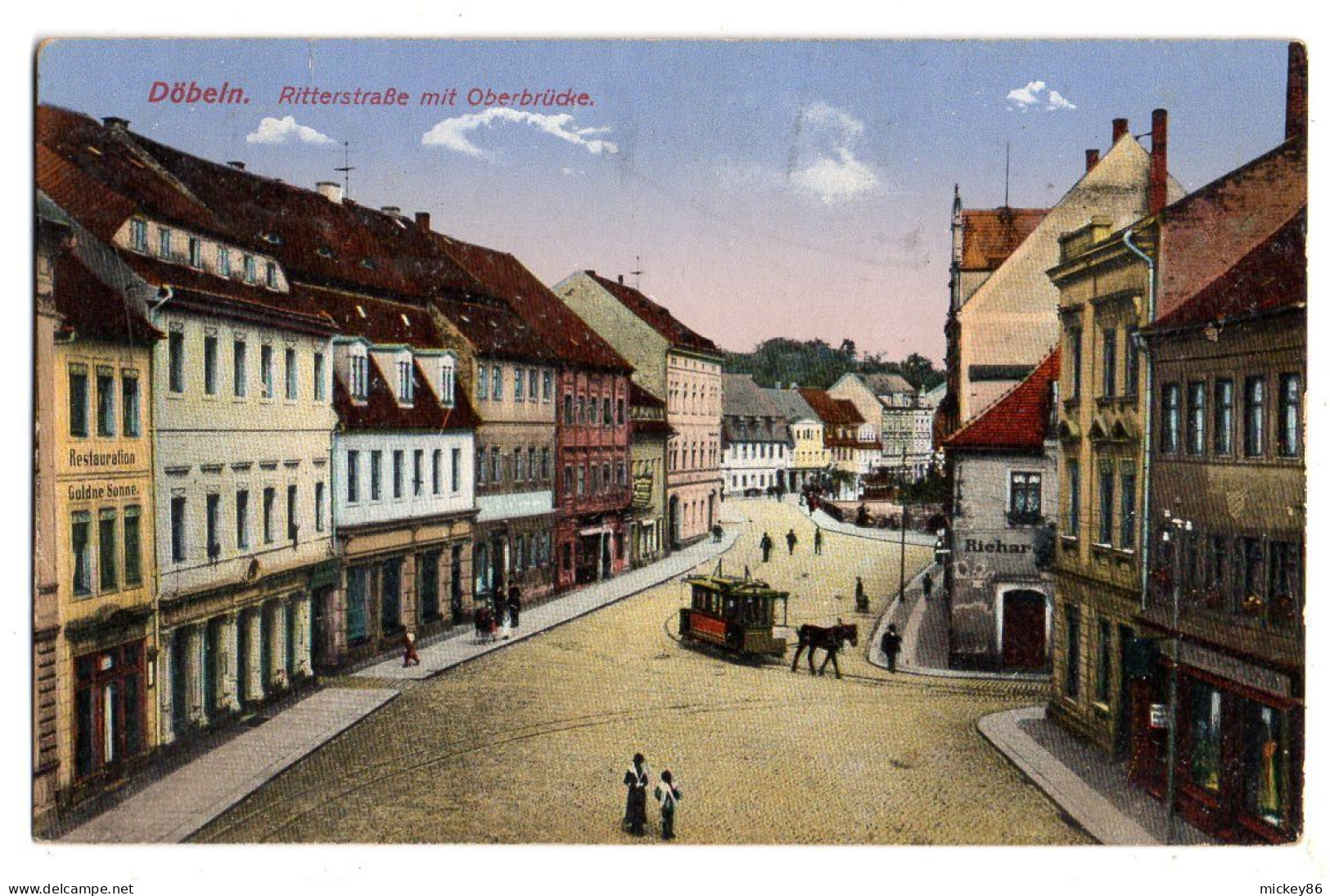 Allemagne --DOEBELN--1917--Ritterstrasse Mit Oberbruecke...colorisée...  (animée, Attelage )...cachet - Döbeln