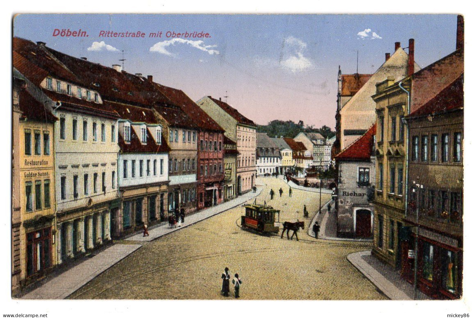 Allemagne --DOEBELN--1917--Ritterstrasse Mit Oberbruecke...colorisée...  (animée, Attelage )...cachet - Doebeln