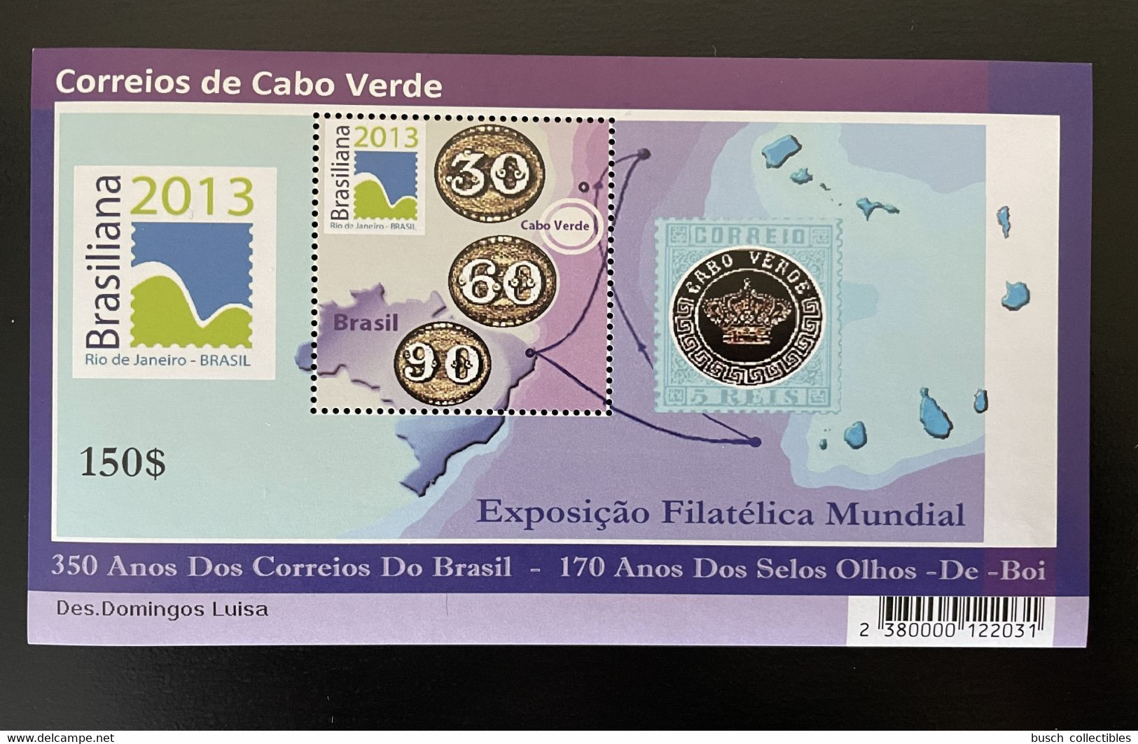 Cape Verde Cabo Verde 2013 Mi. Bl. 46 Brasiliana Exhibition Philatelic Stamp On Stamp Timbres Sur Timbre Exposition - Cap Vert