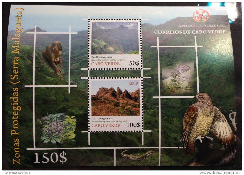Cabo Verde 2009 - Block Sheetlet Bloc Fauna Flora Zona Protegidas Serra Malagueta Birds Of Prey Rapaces Raubvögel  MNH - Islas De Cabo Verde