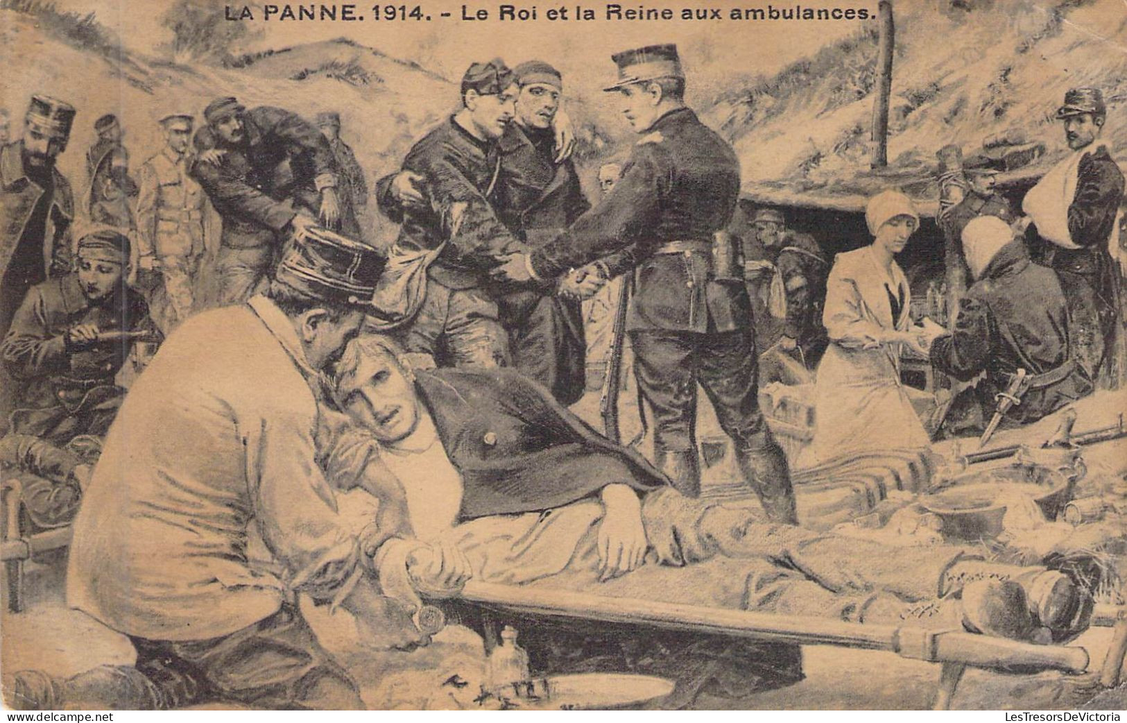 BELGIQUE - LA PANNE - 1914 - Le Roi Et La Reine Aux Ambulances - Carte Postale Ancienne - Autres & Non Classés