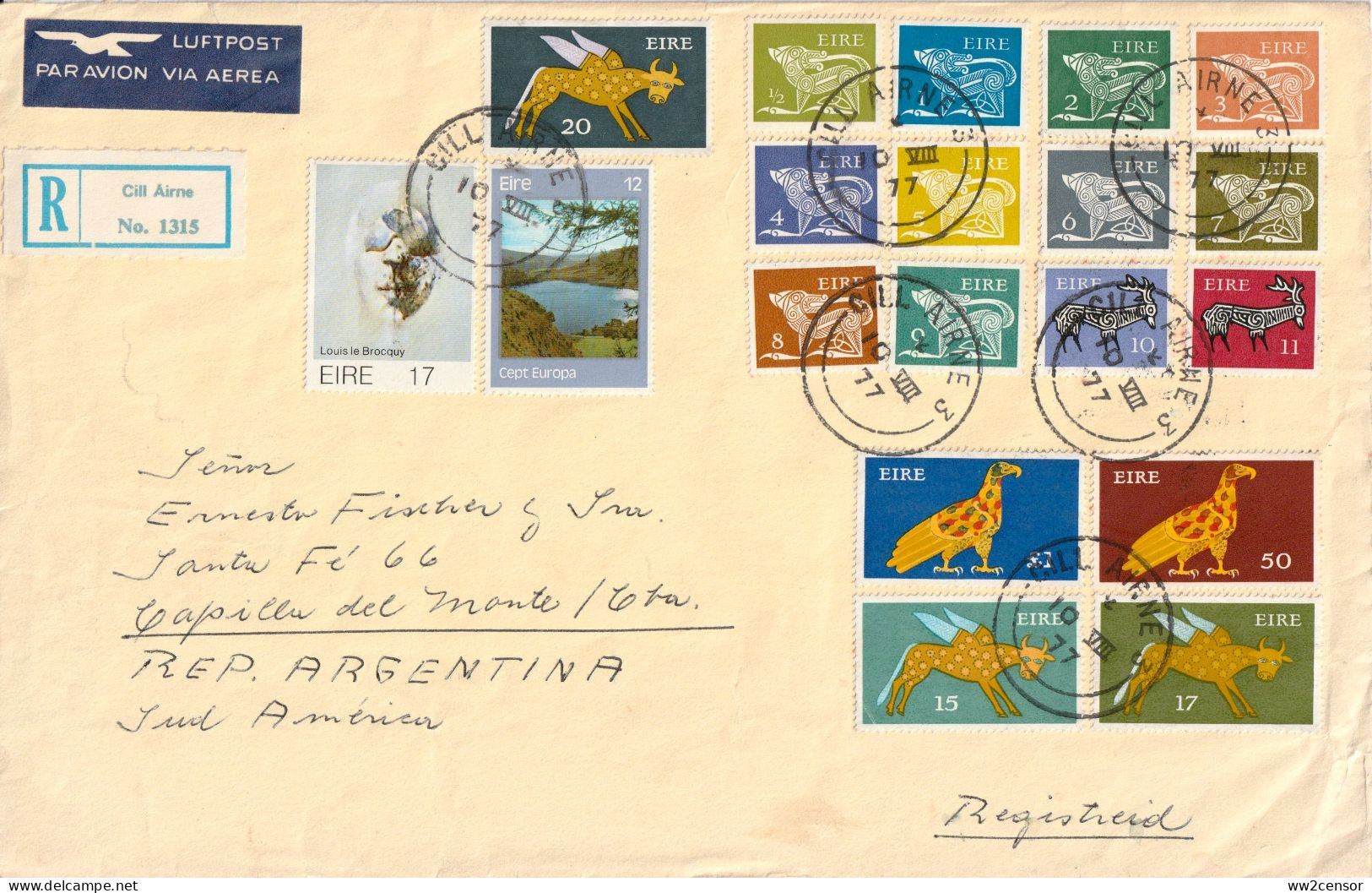 Ireland-Irlande-Irland 1977 Definitives Up To £1 Airmail Cover To Argentina - Cartas & Documentos