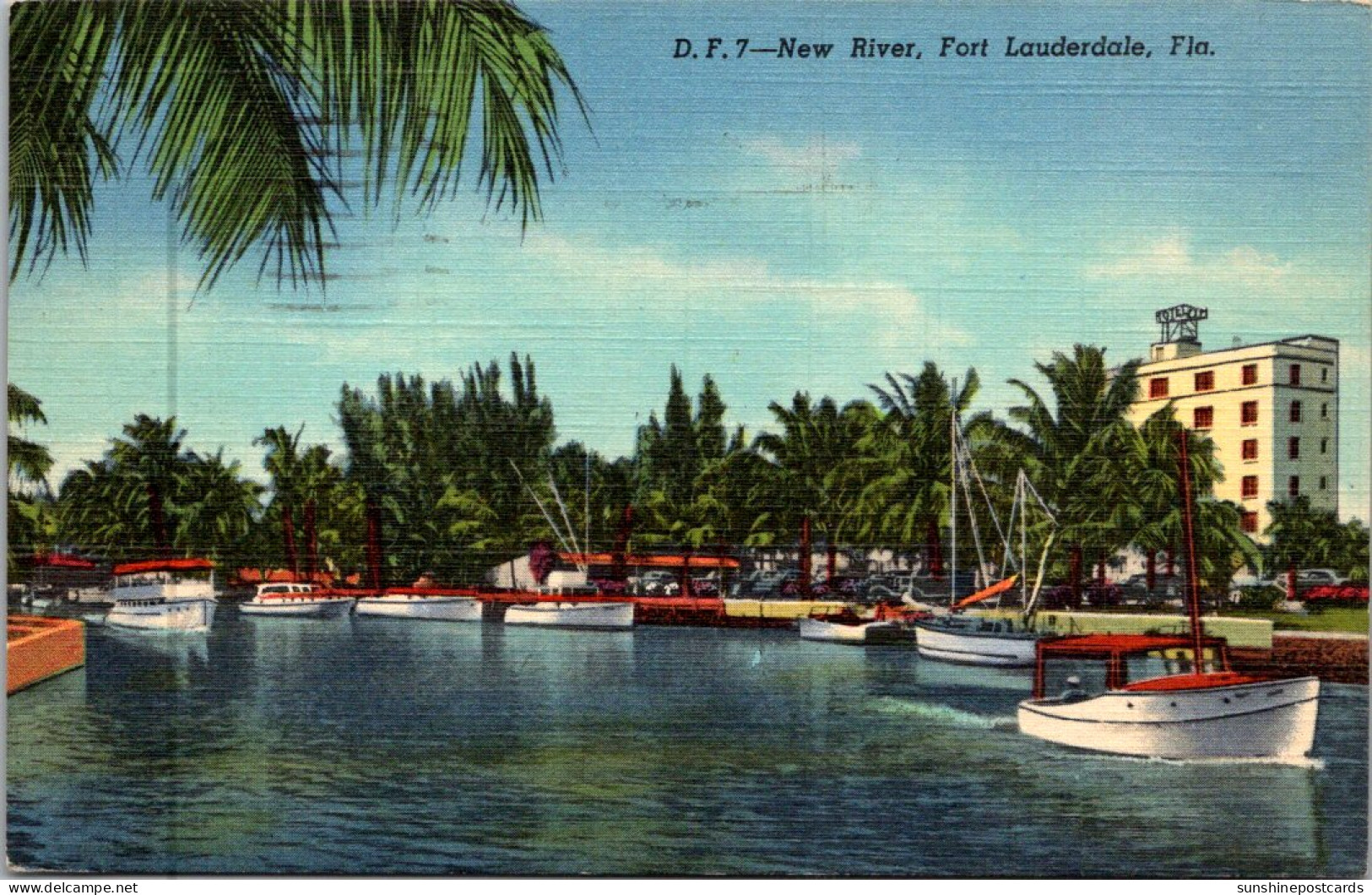 Florida Fort Lauderdale Boats On The New River 1951 Curteich - Fort Lauderdale