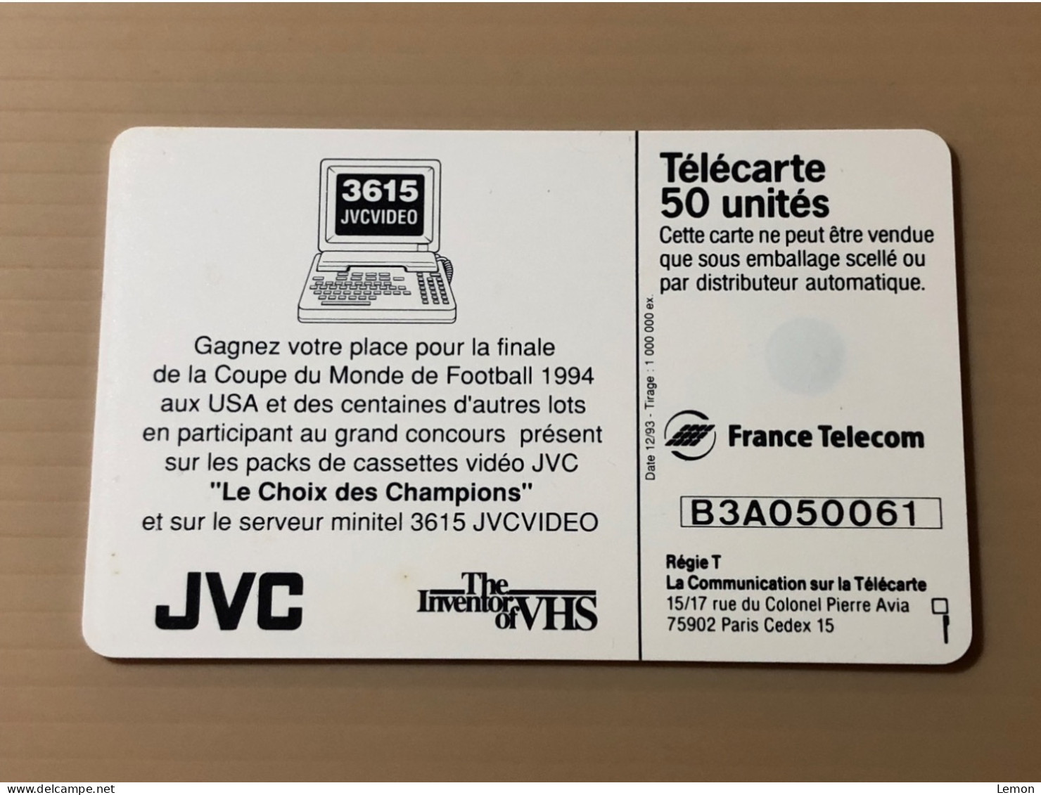France Telecom Chip Telecarte Phonecard - JVC World Cup USA 1994 - Set Of 1 Used Card - Andere & Zonder Classificatie