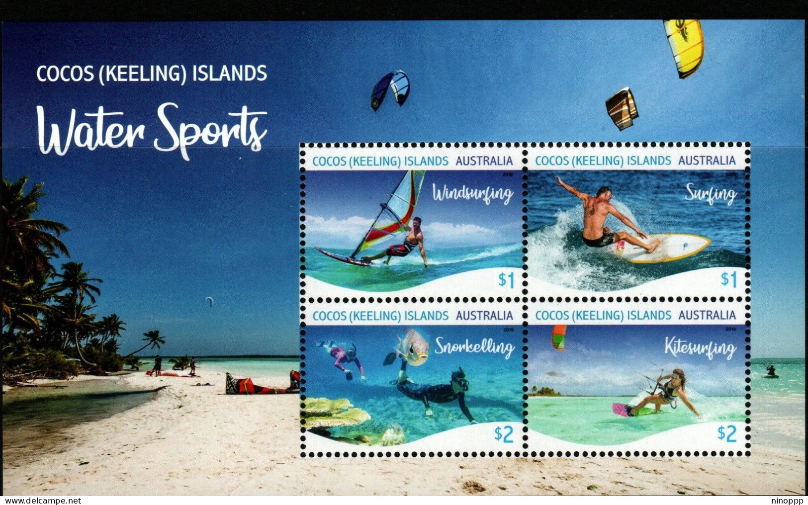 Cocos (Keeling) Islands SG 532 MS 2019 Water Sports,Mini Sheet,Mint Never Hinged - Cocos (Keeling) Islands