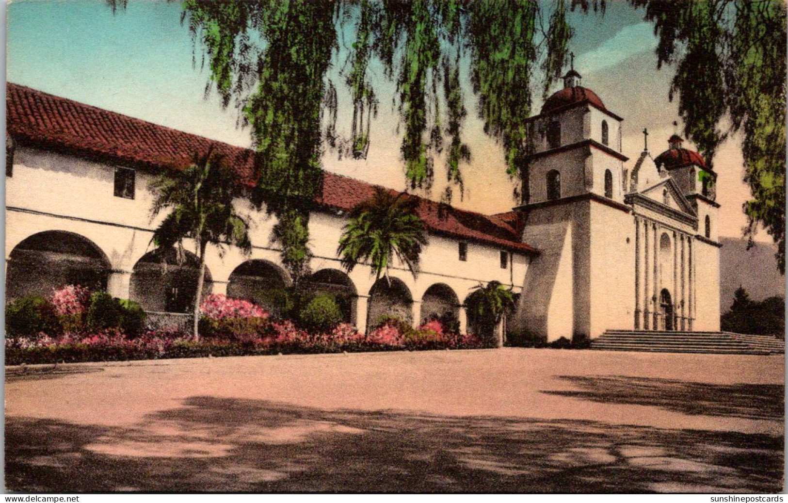 California Santa Barbara Mission Founded 1786 Handcolored Albertype - Santa Barbara