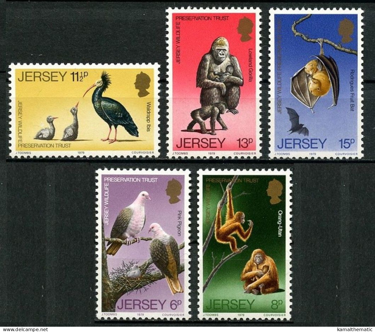 Jersey 1979 MNH 5v, Pigeon, Gorilla, Orang Utan, Birds, Monkeys, Wild Animals - Gorillas