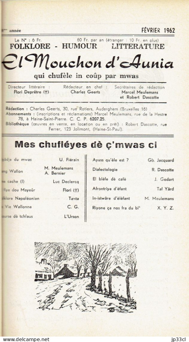 El Mouchon D'Aunia Année 1962 M. Meulemans U. Fiérain R. Dascotte H. Duval L. Declercq J. Godart A. Wasterlain M. Denuit - Andere & Zonder Classificatie