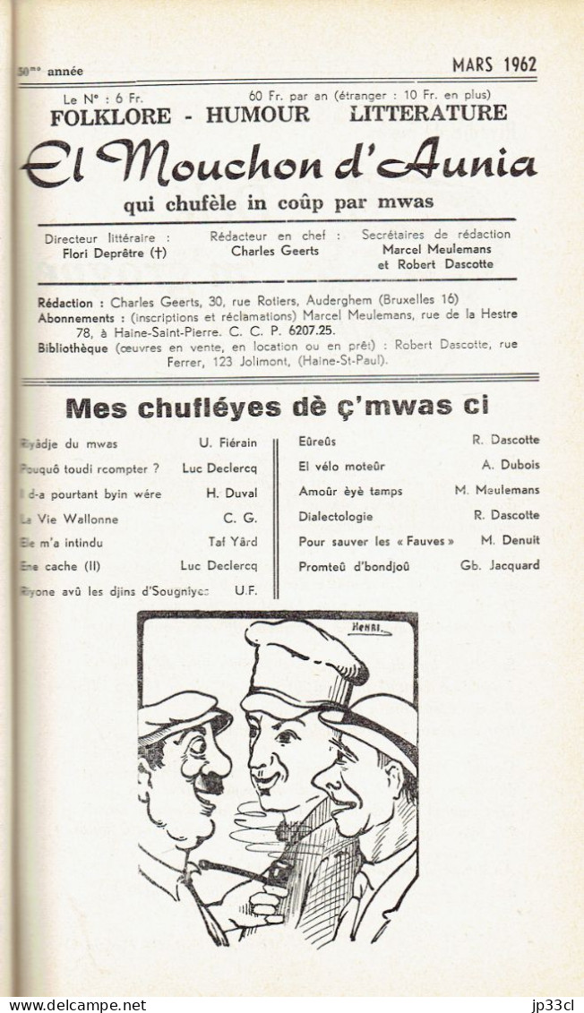 El Mouchon D'Aunia Année 1962 M. Meulemans U. Fiérain R. Dascotte H. Duval L. Declercq J. Godart A. Wasterlain M. Denuit - Andere & Zonder Classificatie