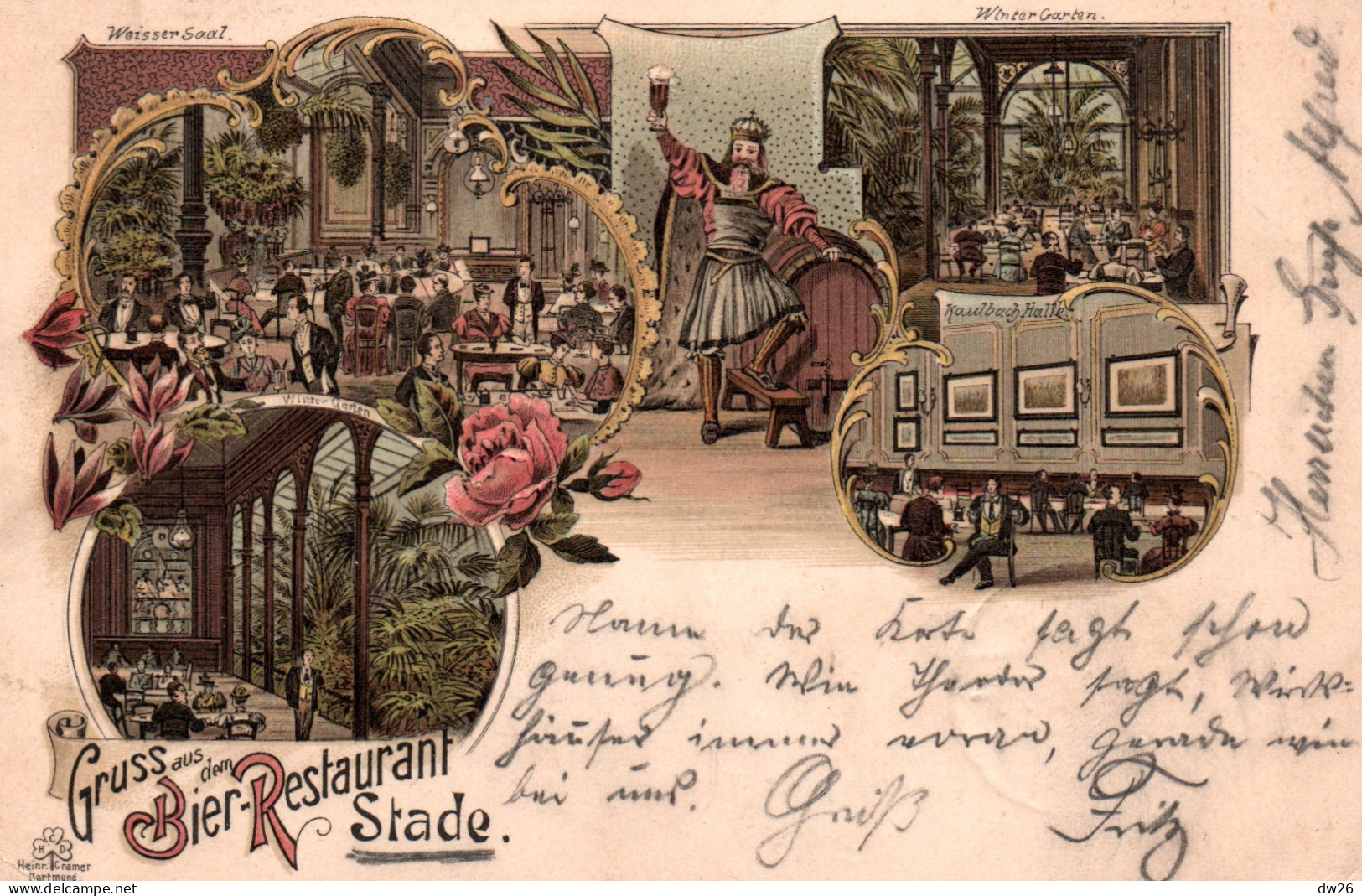 Gruss Aus Dem Bier-Restaurant Stade - Lithographie 1899 (Weisser Saal, Wintergarten, Kaulbach Halle) - Stade
