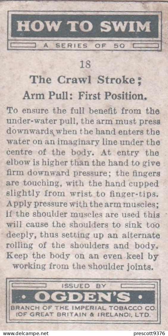 How To Swim 1935 - 18  Crawl - Ogdens Cigarette Card - - Ogden's