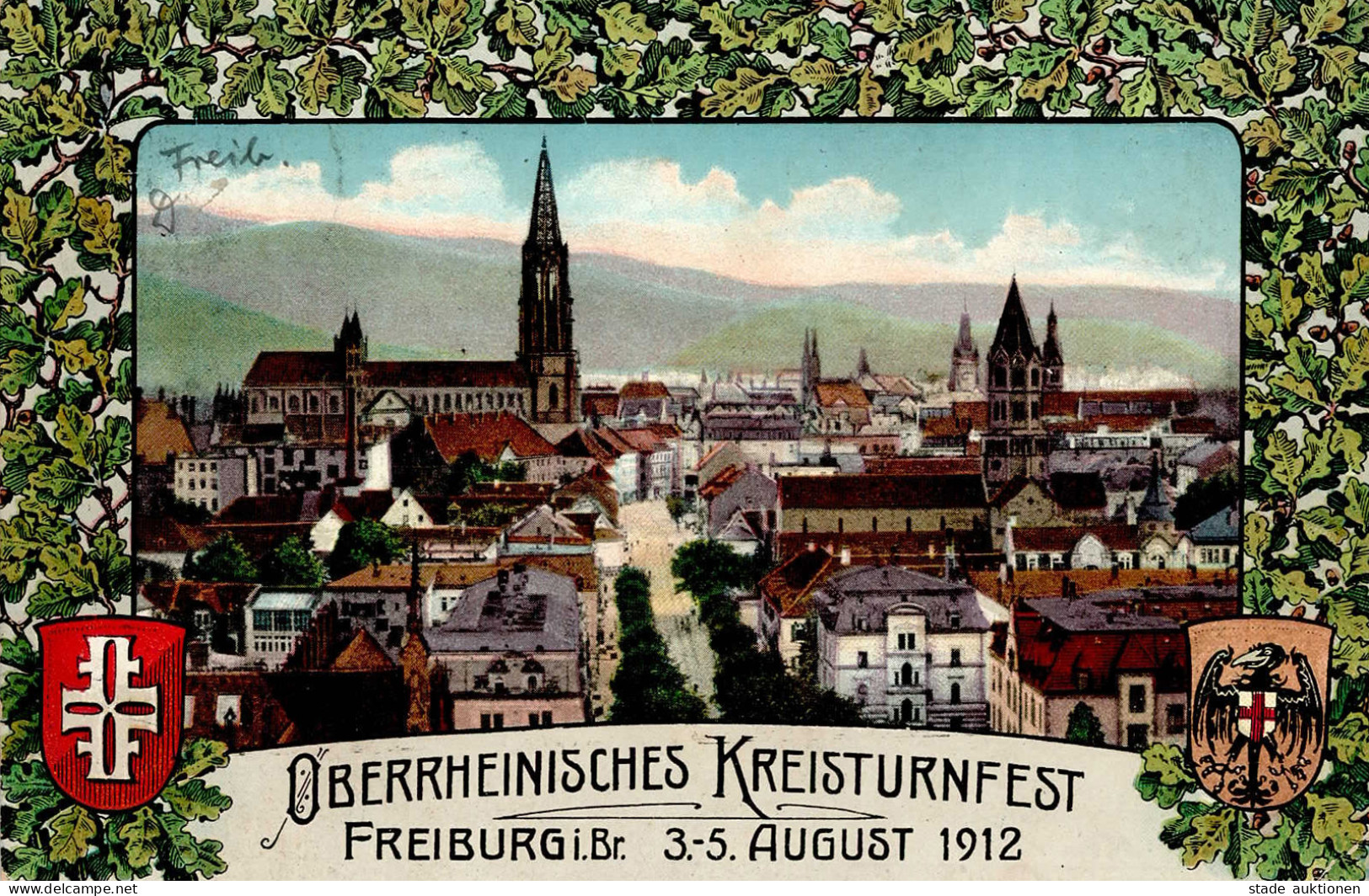 Anlass-Karte AK Freiburg Im Breisgau Oberrheinisches Kreisturnfest Mit Entsprechendem Sonderstempel 1912 I-II (leicht Fl - Exhibitions