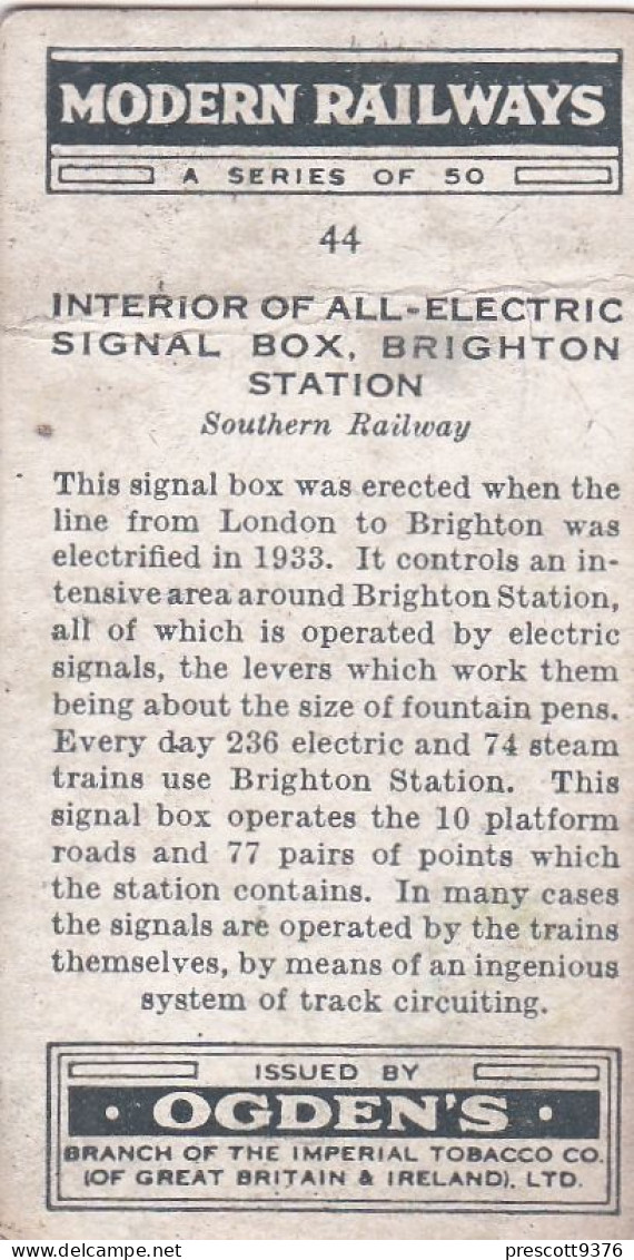 Modern Railways 1936 - 44 Electric Signal Box, Brighton Station - Ogdens Cigarette Card - - Ogden's