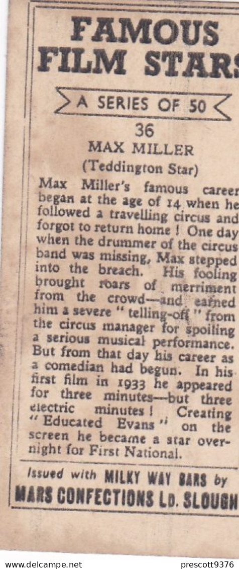 Famous Film Stars 1935 - 36 Max Miller - Mars Confectionary - Ogden's