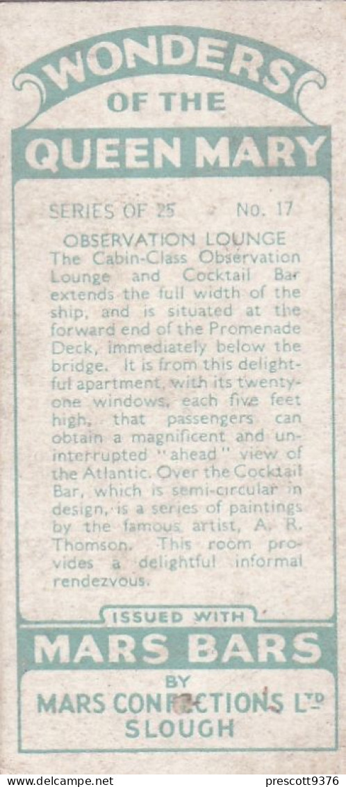 Wonders Of The Queen Mary 1936 - 17 Observation Lounge - Mars Confectionary - Ships - Ogden's