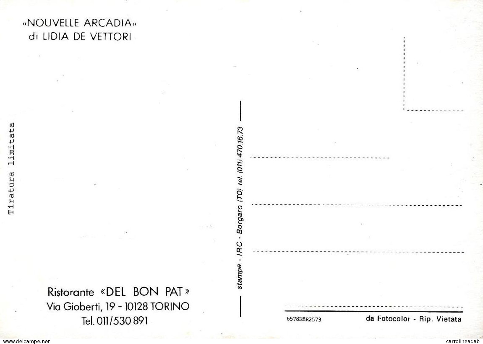 [MD7396] CPM - TORINO RISTORANTE DEL BON PAT NOUVELLE ARCADIA DI LIDIA VETTORI - TIR. LIMITATA  PERFETTA - Non Viaggiata - Bars, Hotels & Restaurants