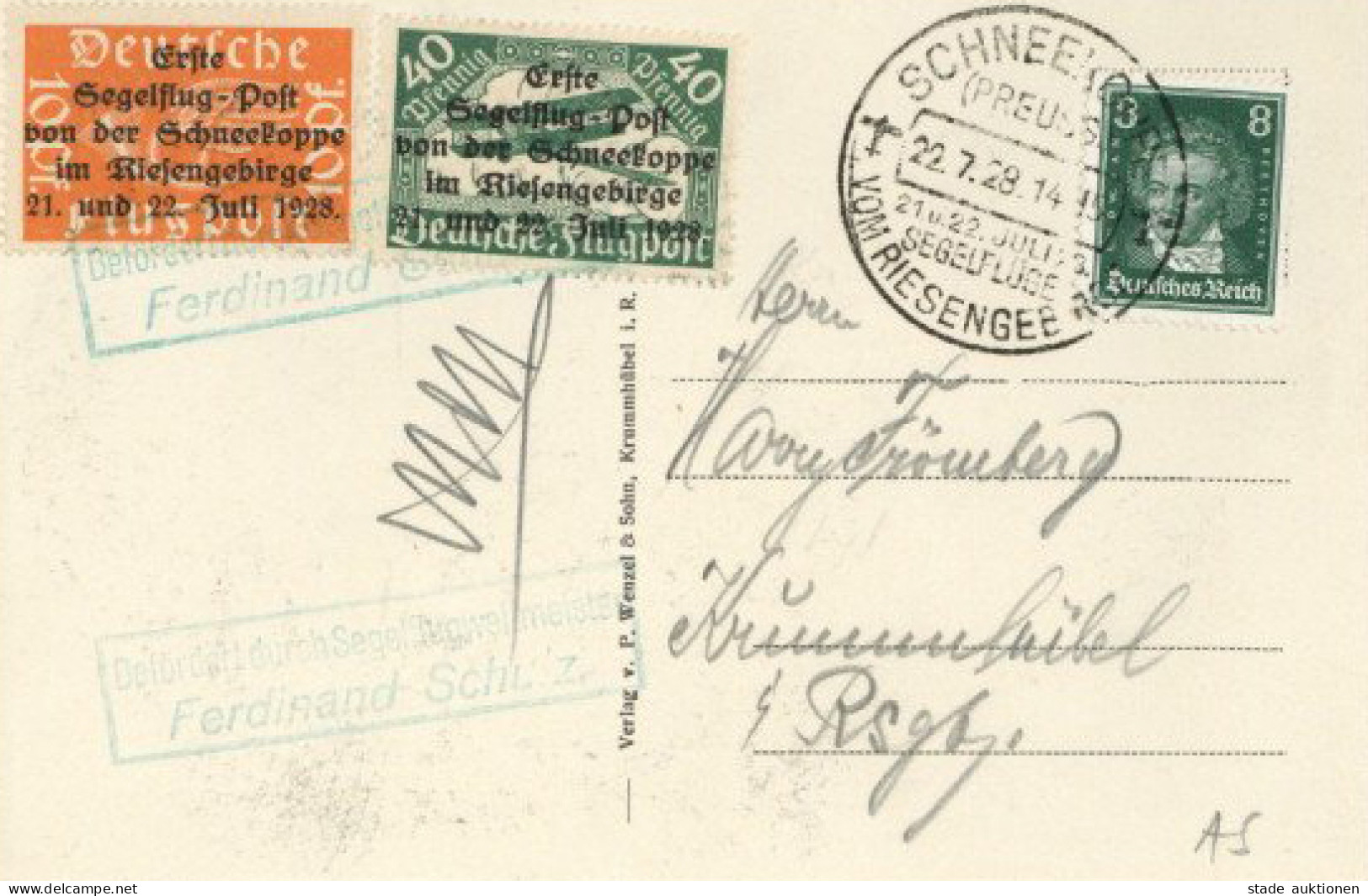 Flugpost Erste Segelflug-Post Von Der Schneekoppe 1928 - Other & Unclassified