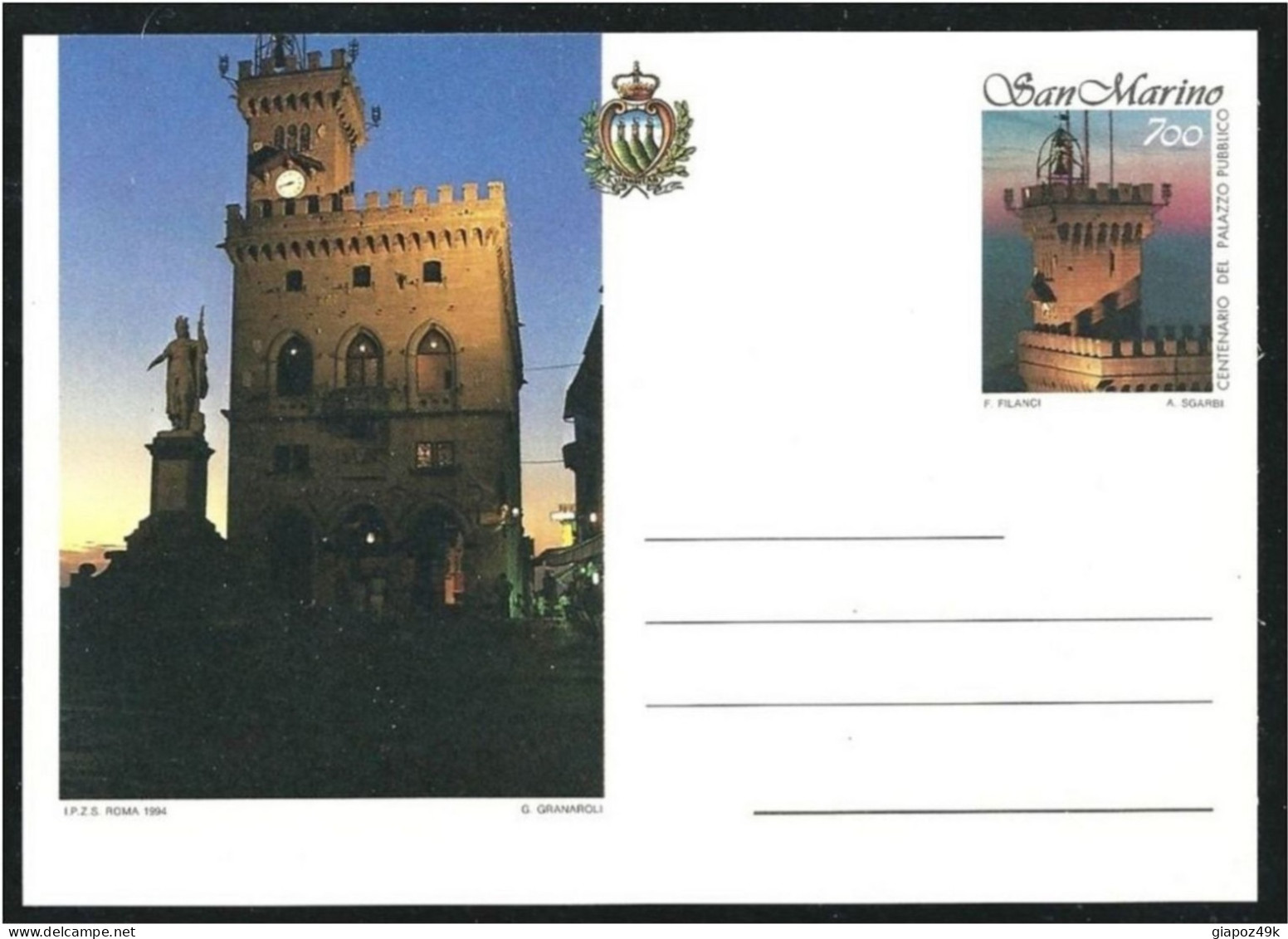 ● San MARINO 1994 ֍ Palazzo Consiglio ● 2 Cartoline Postali ● Nuovi ** ● Serie Completa ● Cat. ? € ● - Entiers Postaux