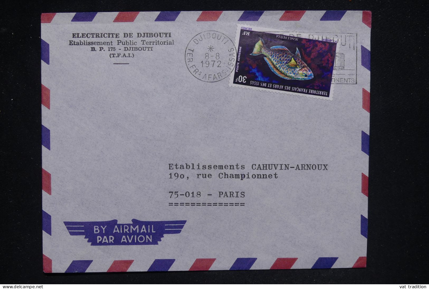 AFARS ET ISSAS - Enveloppe Commerciale De Djibouti Pour Paris En 1972 - L 143274 - Briefe U. Dokumente