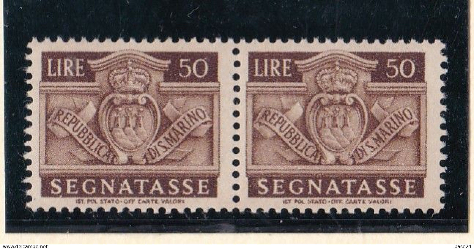 1945 San Marino Saint Marin SEGNATASSE  50 Lire In Coppia MNH** Postage Due Gomma Leggermente Bicolore, Couple - Postage Due