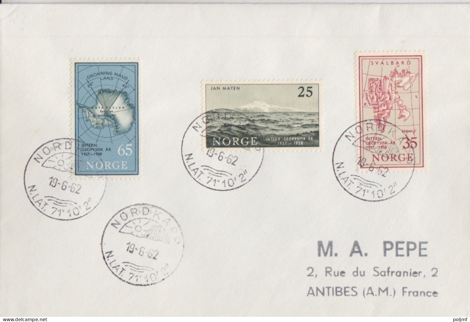 2 Lettres Obl. Nordkapp Le 19/6/62 Sur N° 376, 377, 378 (AGI), 419, 420 (Admunsen) - Briefe U. Dokumente