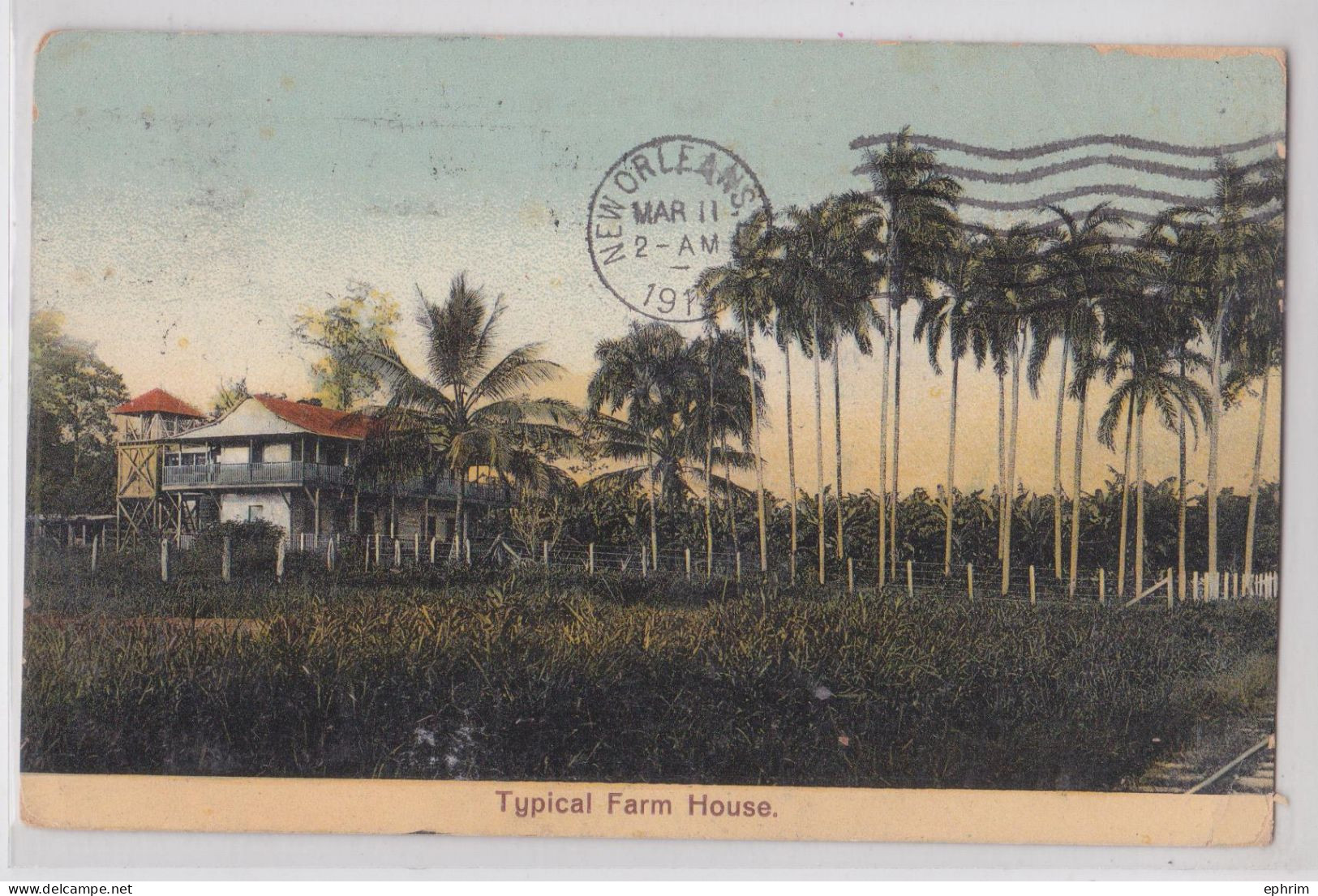 Costa Rica Typical Farm House Affranchissement Timbre Limon Stamp Franking Cancellation Postcard - Costa Rica