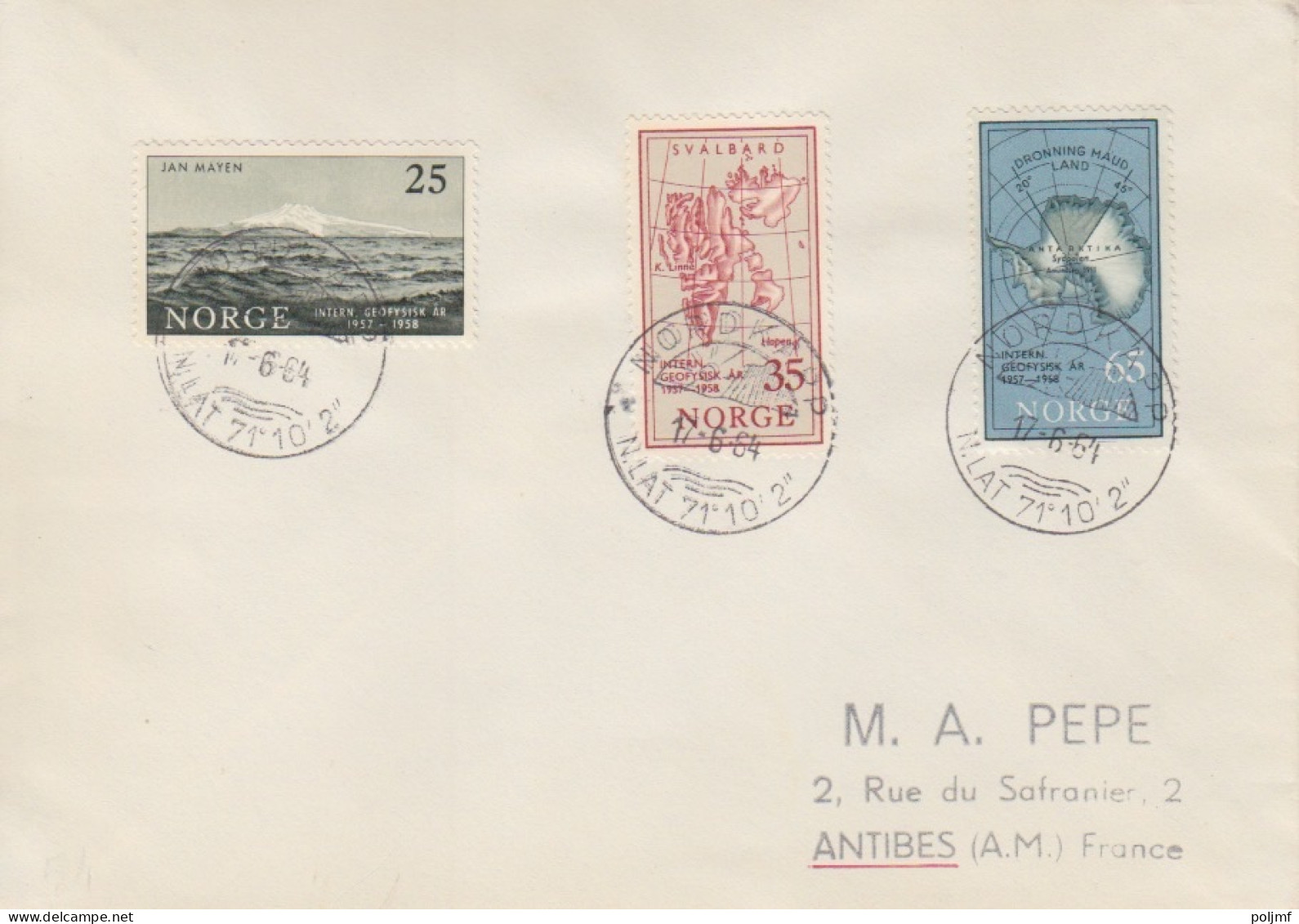 2 Lettres Obl. Nord Kapp Le 17/6/64 Sur N° 376, 377, 378 (AGI), 419, 420 (Admunsen) - Storia Postale