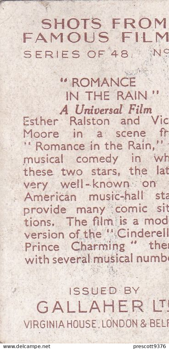 "Romance In The Rain" - Shots From Famous Films 1935 - Gallaher Cigarette Card - Gallaher